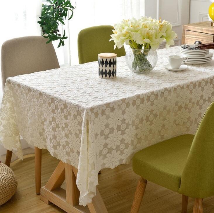 European White Lace Thickened Hollow out Gauze Table Cloth Tablecloth