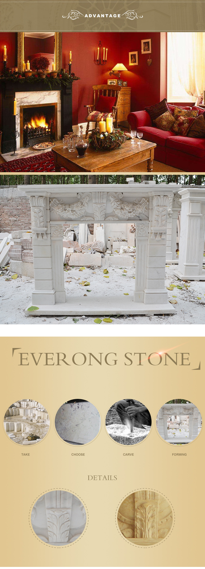 White and Yellow Marble Column Fireplace for Indoor &Outdoor