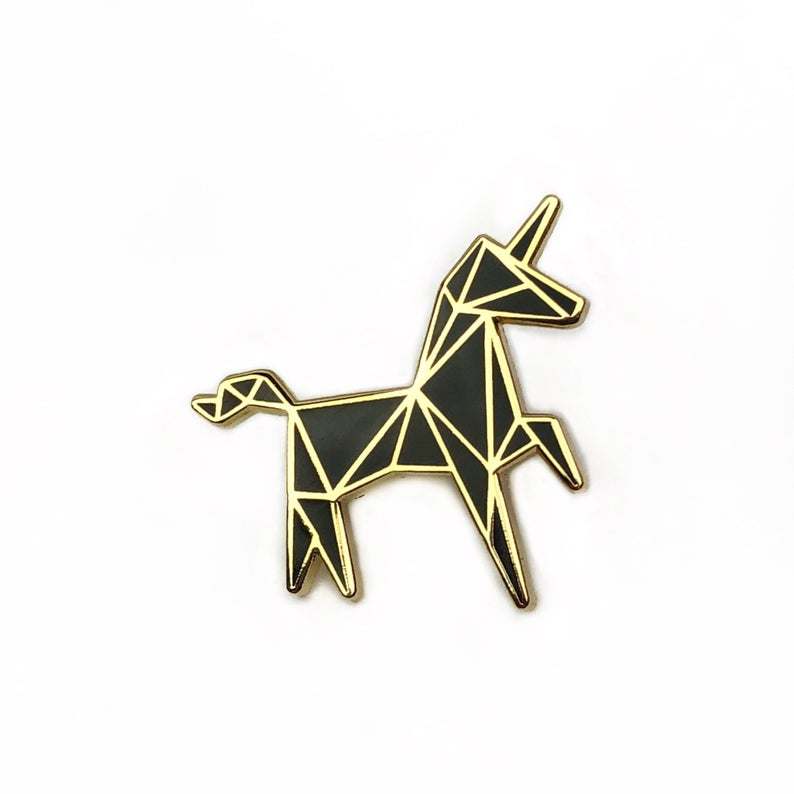 Black White Custom Animal Unicorn Hard Lapel Pin with Glitter