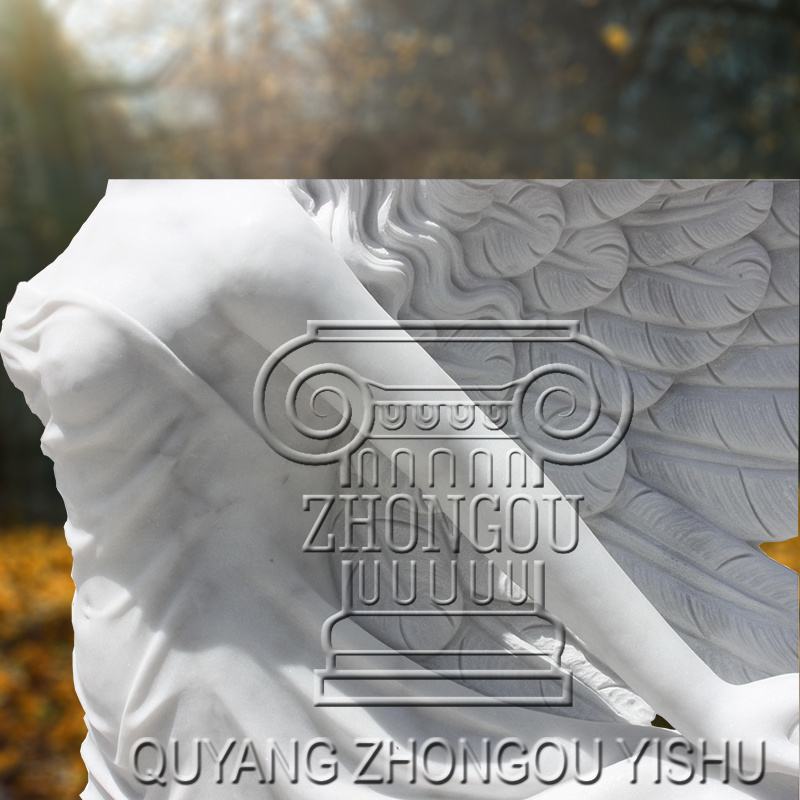White Carved Marble Angel Statue for Garden or Cemetery
