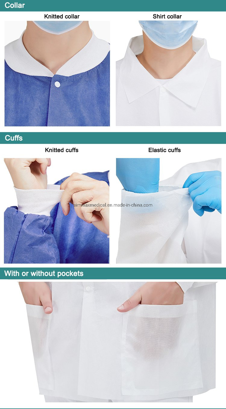 Dust Proof White Disposable Lab Coat with Pocket