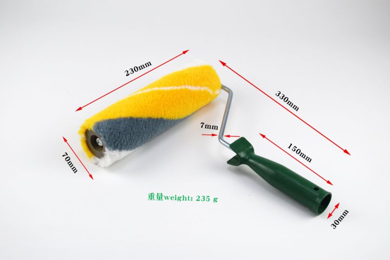 Paint Roller Brush with Green Plastic Handle and White Wire