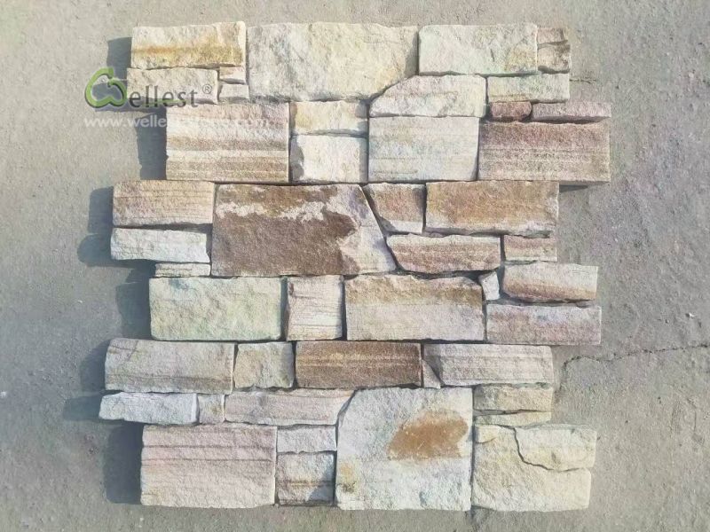 Cement Glued Yellow Sandstone Rough Veneer Stone Panel