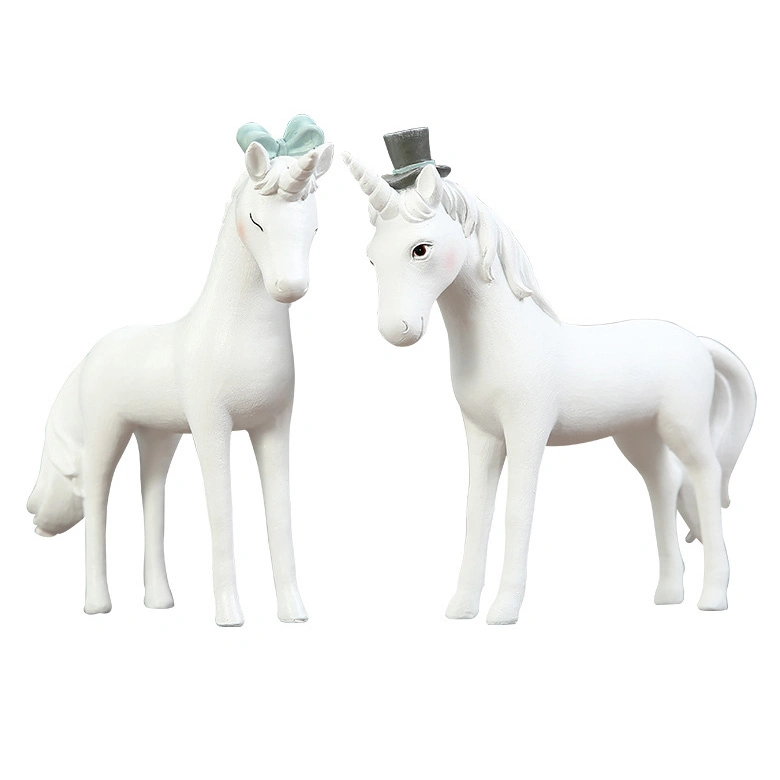 Modern Crafts Ornament White Resin Horse Statue Figurine Unicorn Figurine Statue