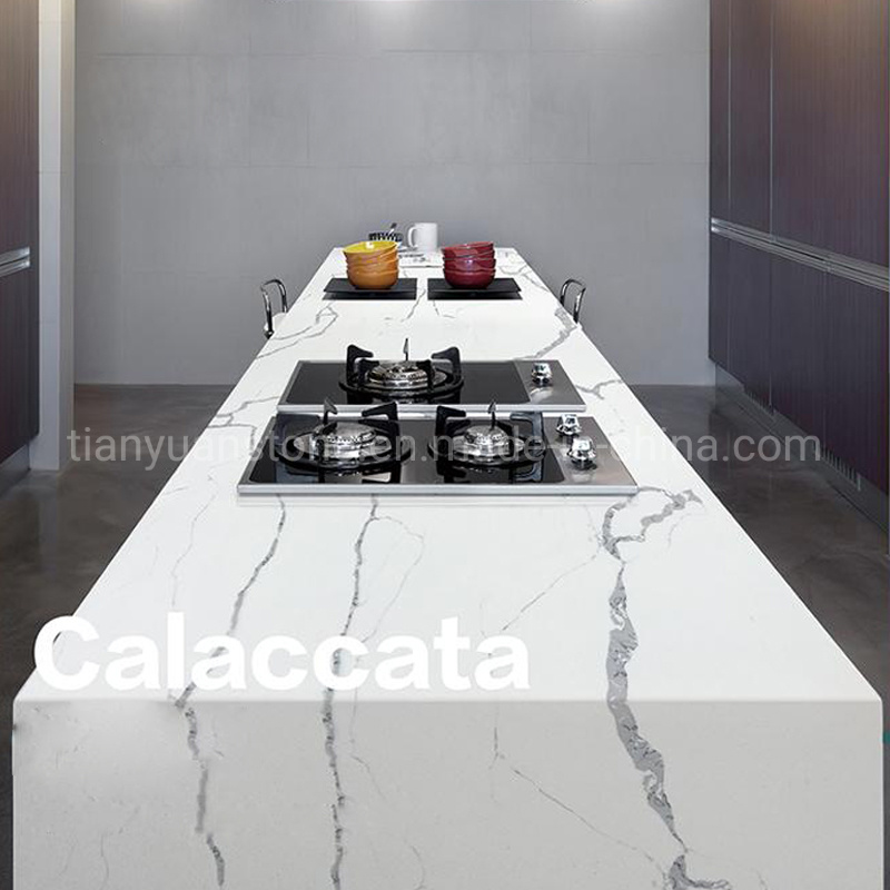 Prefab Pure White Calacatta White with Diamond Quartz Stone Vanity Top