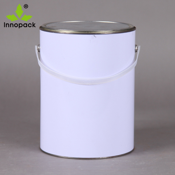 5L White Metal Paint Bucket Keg Pail with Lid for Coat