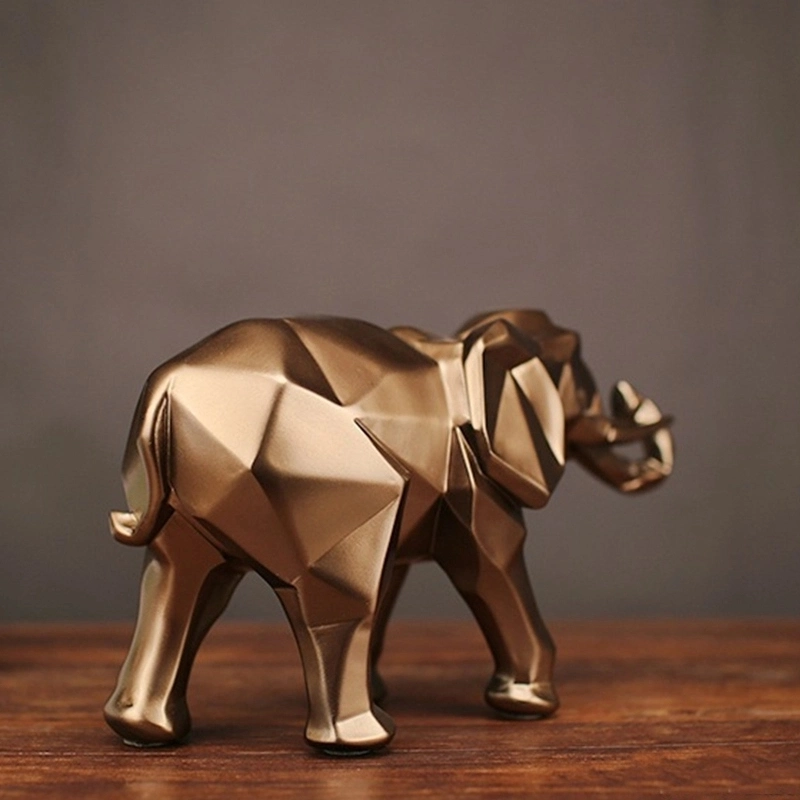 Abstract Geometric Desk Decorative Resin Elephant Modern Animal Figurine Home Decor Gold Resin Elephant