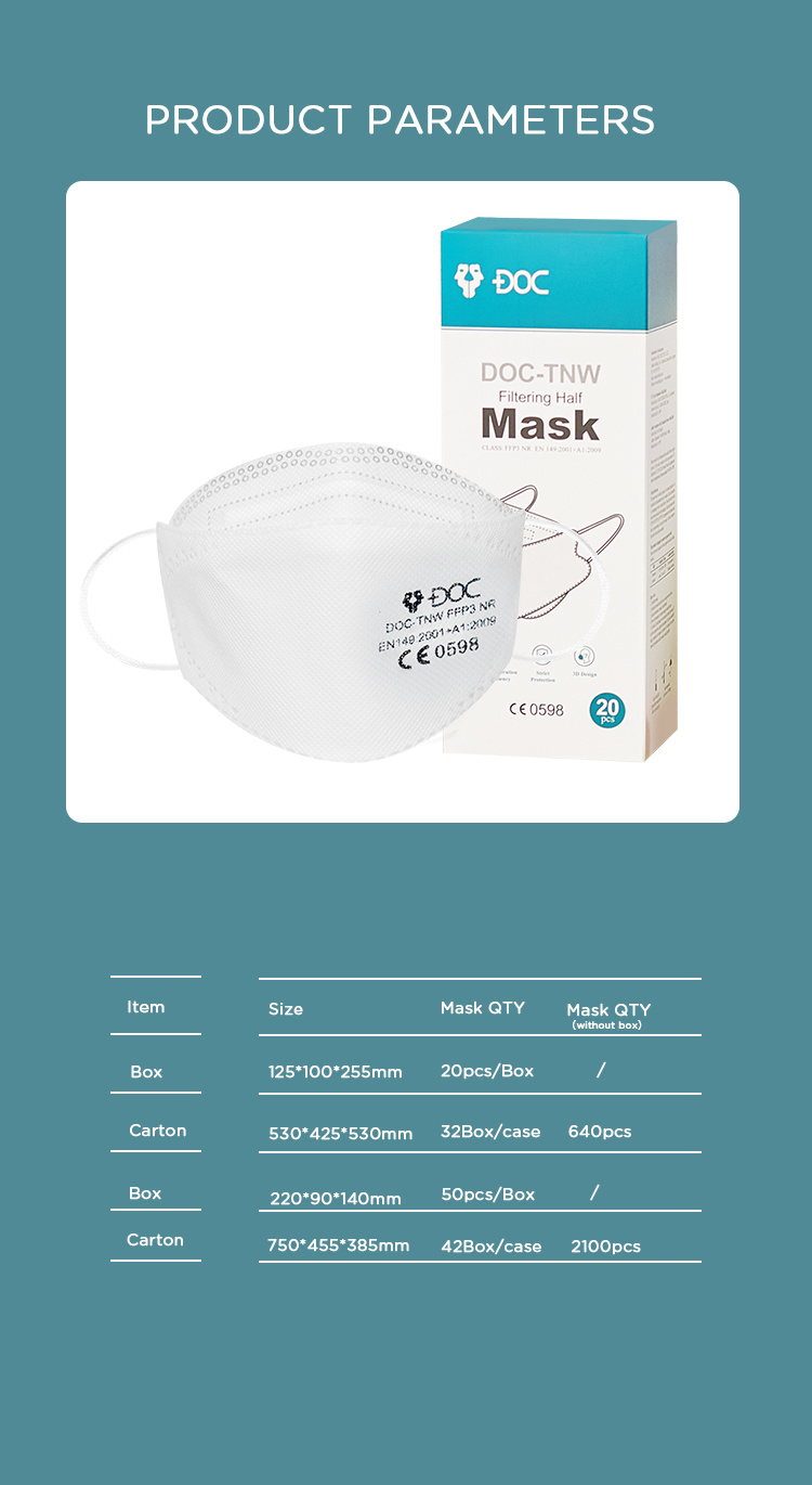 Wholesale Fish Type FFP3 White CE Disposable Mask with Soft Earloop