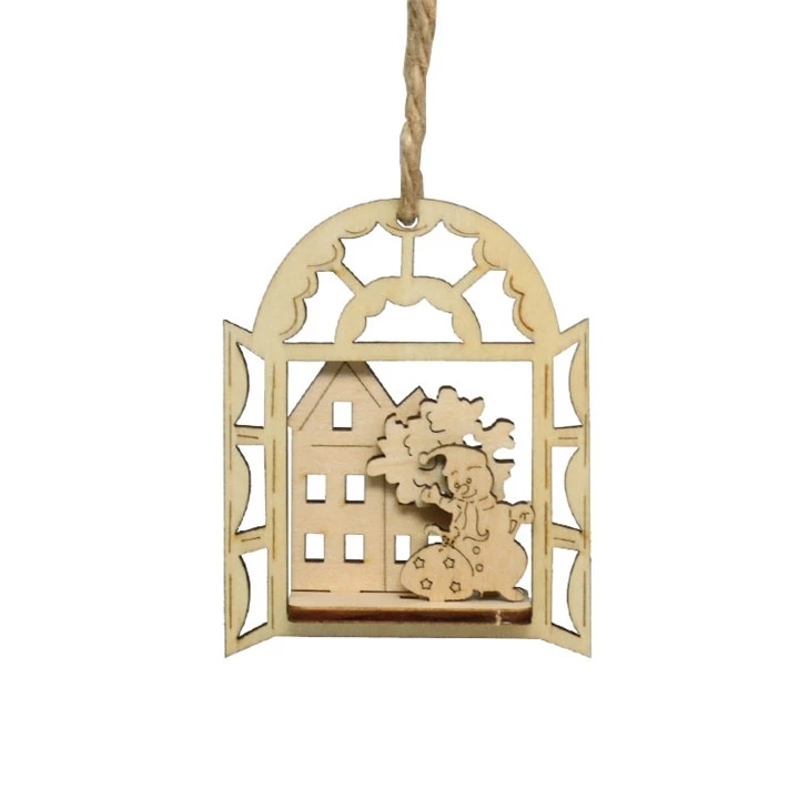 Unfinished Wooden 3D Christmas Pendant Paintable Blank Hanging Home Christmas Decoration