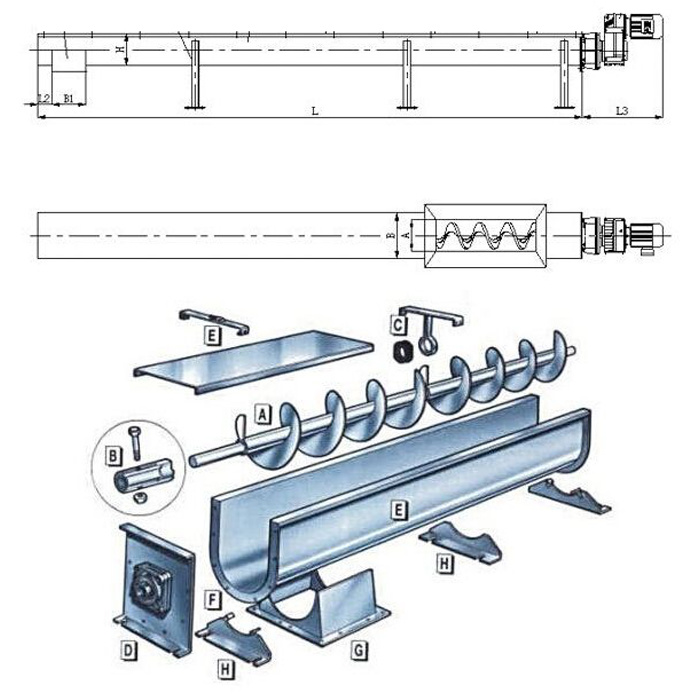 U Trough Screw Covneyor for Conveying Sand, Coal, Lime, Cement, Wood, Gravel,