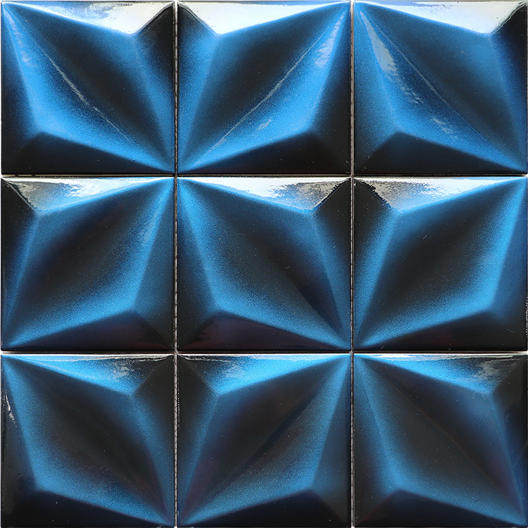 Blue Color Glossy Pure Cement 3D Hexagon Tile Mosaic
