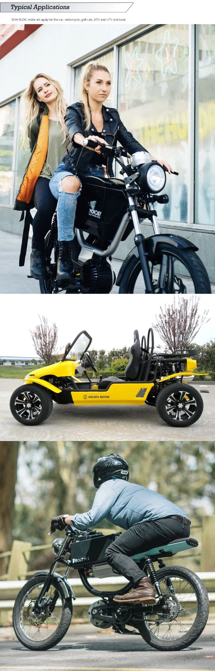 Golden Motor Leading Technology 48V 5kw BLDC Motorcycle Motor