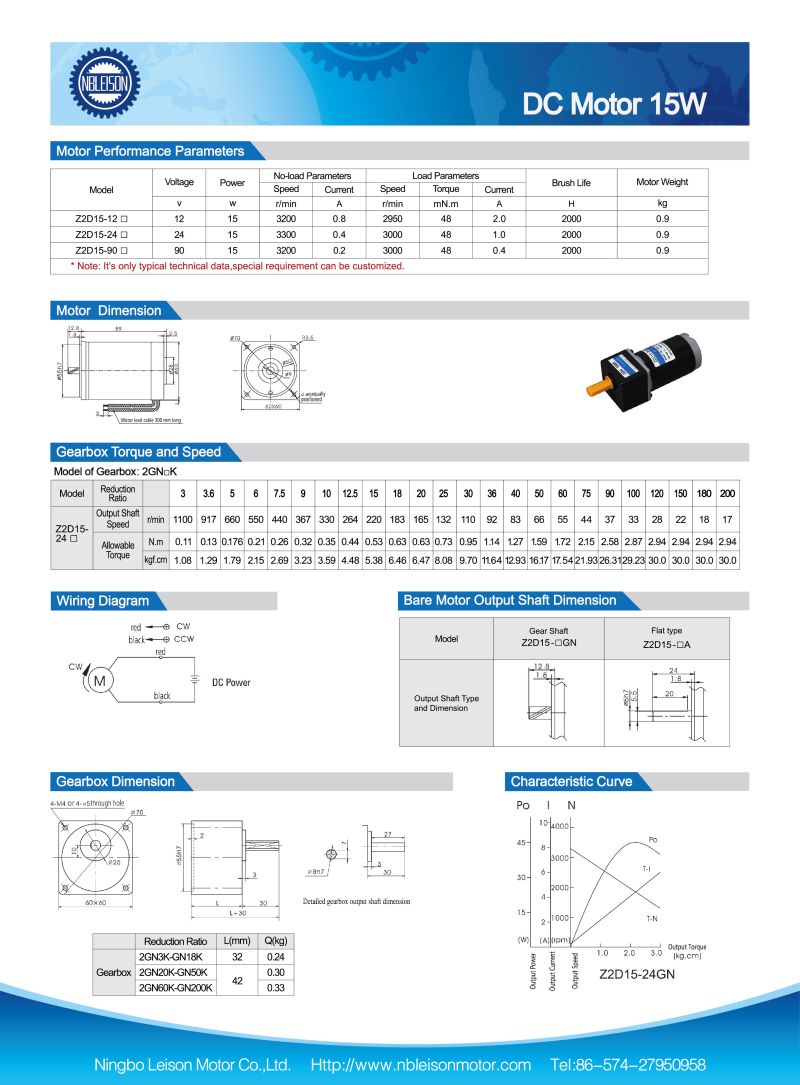 60mm 12 Volt DC Geared Motor with Gearbox 15W