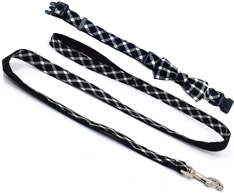 Hotsale Plaid Pet Accessories Dog Cat Leash Collar and Bowtie