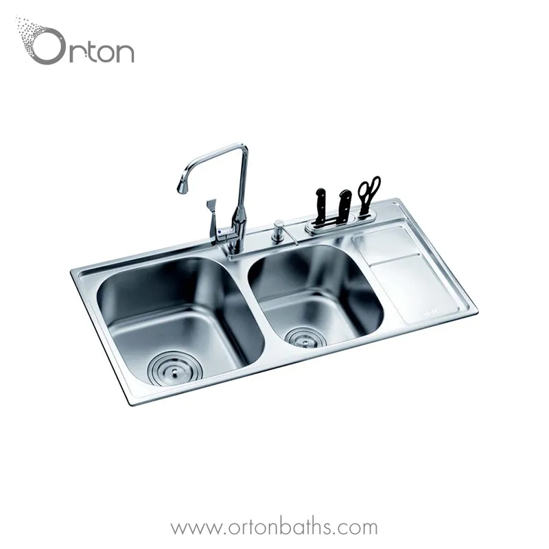 Stainless Steel Inset Sink Double Deep Bowl Kitchen Sink