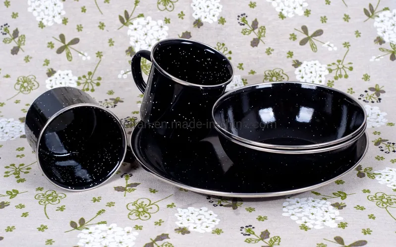 Enamel Tableware Enamel Plate/Bowl/Cup/Mug with Stainless Rim