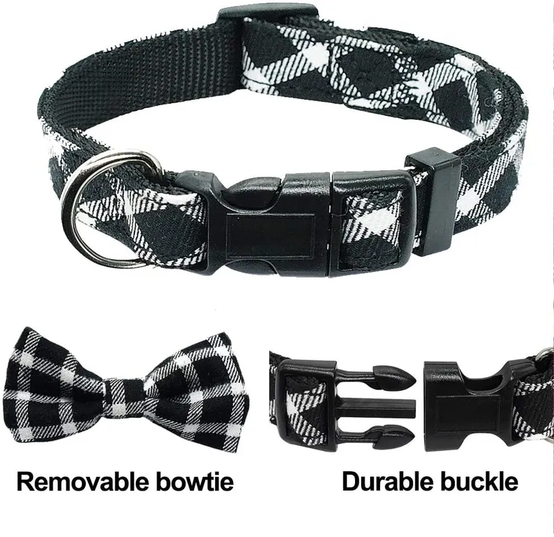 Hotsale Plaid Pet Accessories Dog Cat Leash Collar and Bowtie