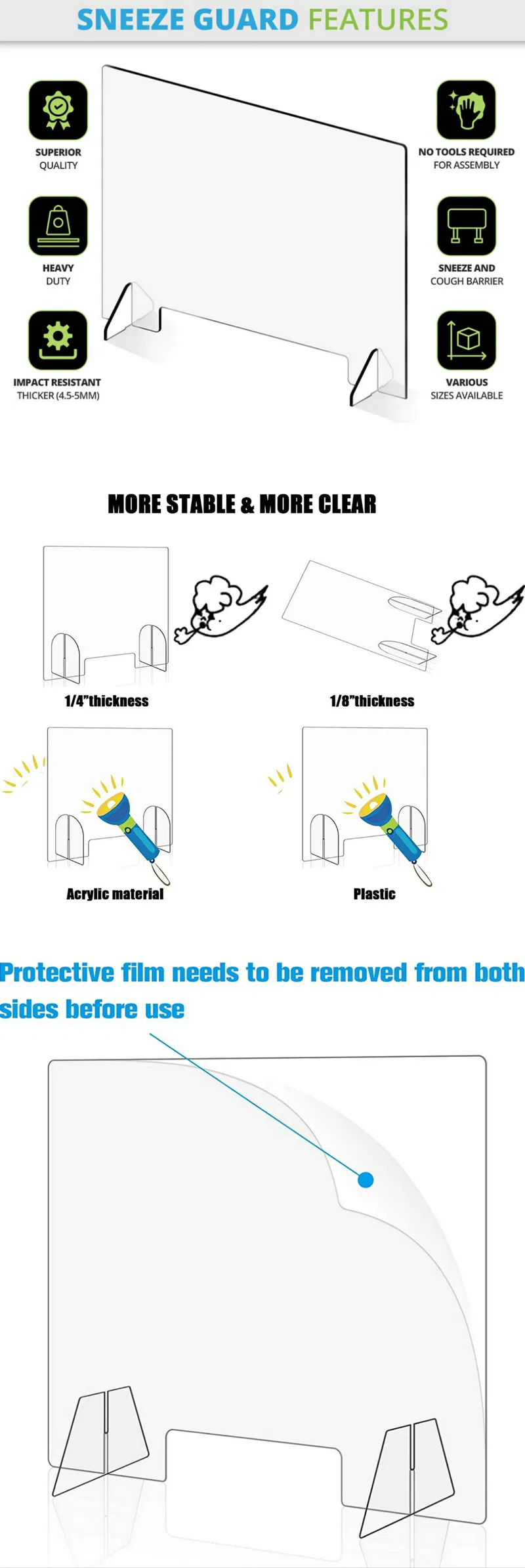 Protective Shield for Cashier Acrylic Plexiglass Shield Sneeze Guard