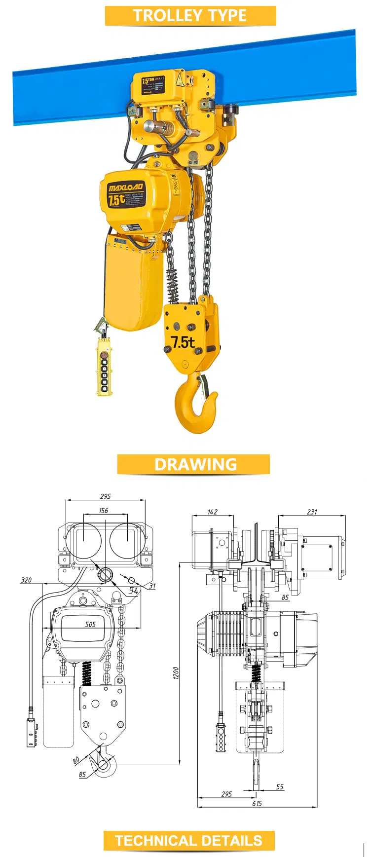 Energy Saving Product 7.5t Electric Chain Hoist