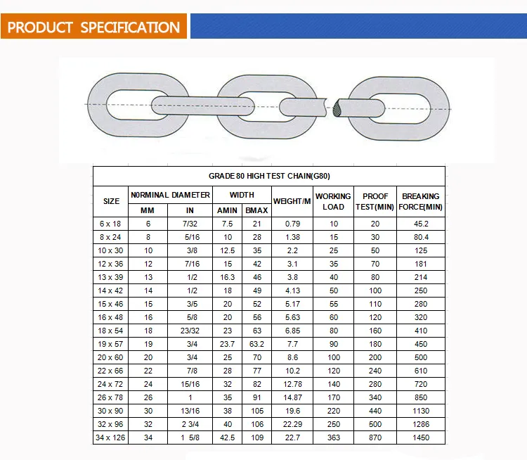 Strong Conveyor Chain Grade 80 Alloy Steel Link Chain for Lifting