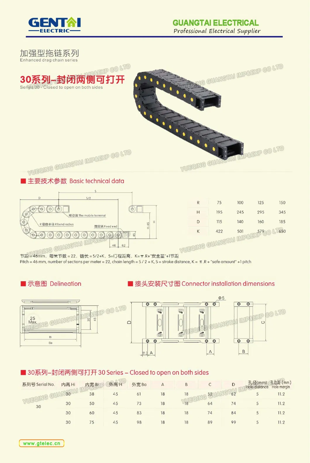 25 Series 3D Printer Enhanced Nylon PA66g Silence Bridge Can Be Opened on Both Side Type Drag Chain Towline