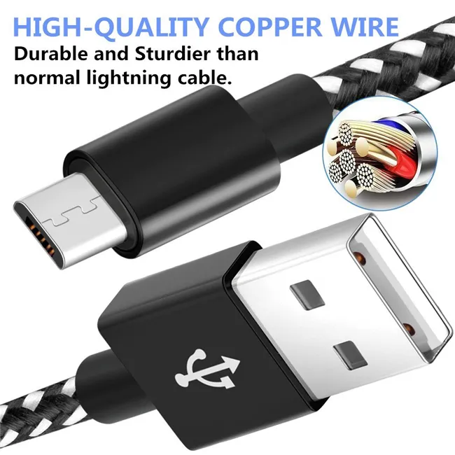 Nylon Braided Micro USB Cable Data Cable for Mobile Phone USB Chargering Cable