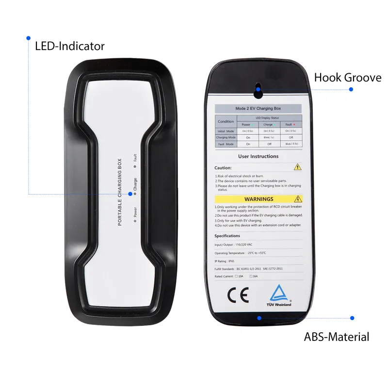 10/16A Portable Charger Box for Electric Vehicle Charging with Type 2 Au Outlet Standard