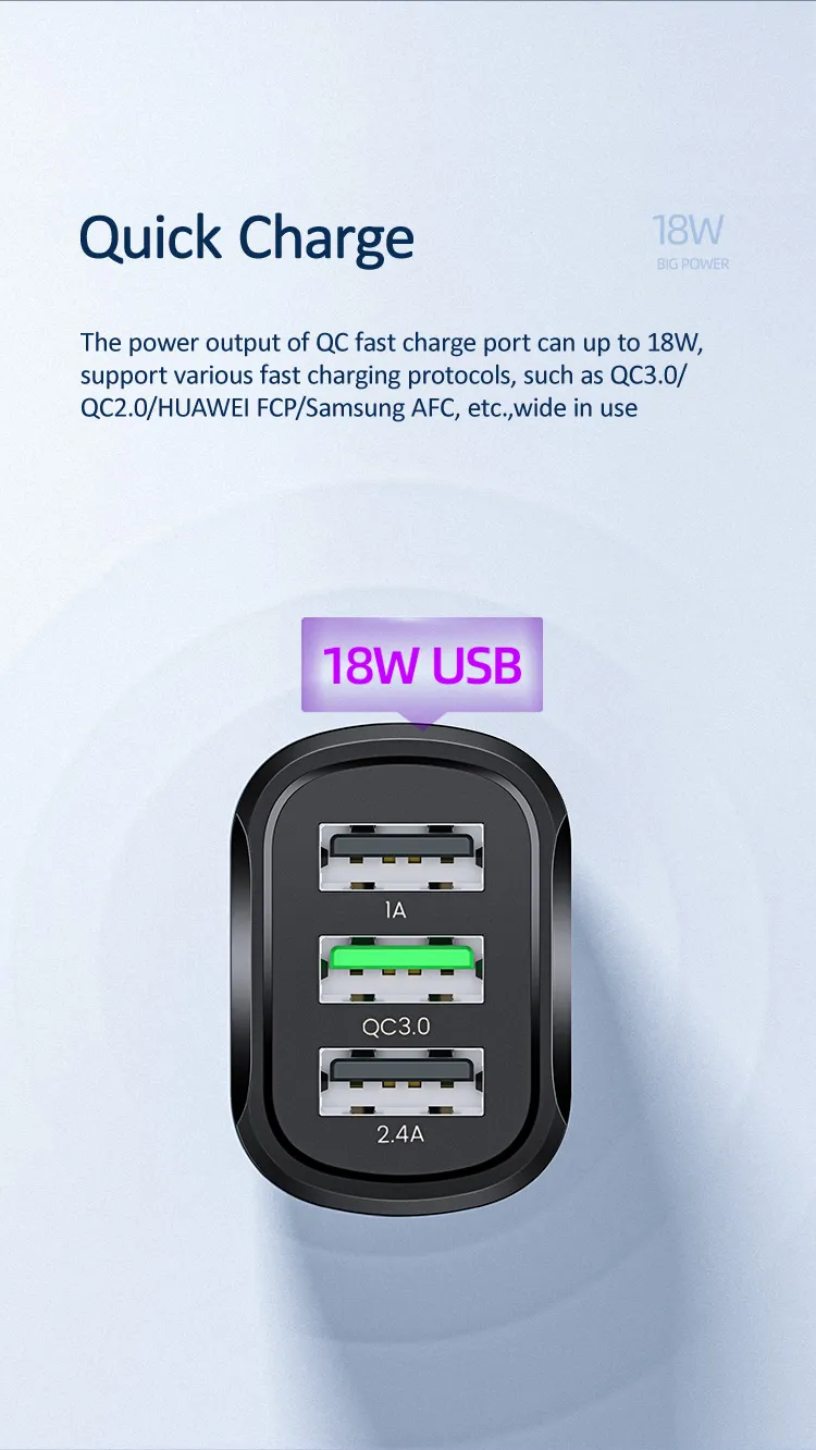 Usams OEM 18W 3USB Car Charger QC3.0 Fast Charging Car Phone Chargers