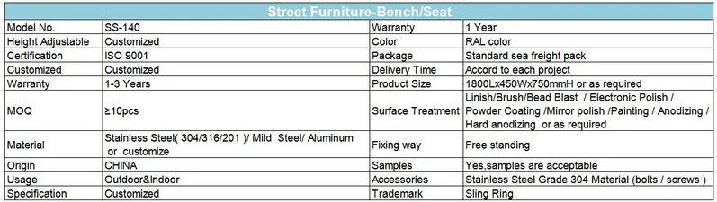 Hot Sale Stainless Steel Outdoor Public Seating Bench