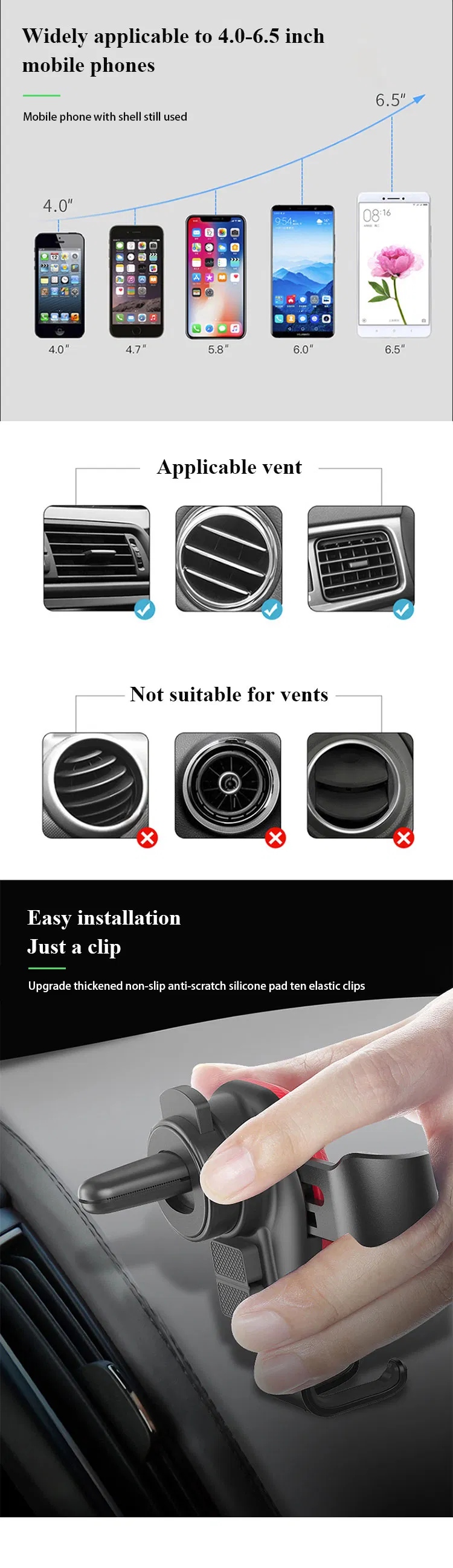 Qi Wireless Car Chargers Mobile Phone Holder Car Mount Charging Pad