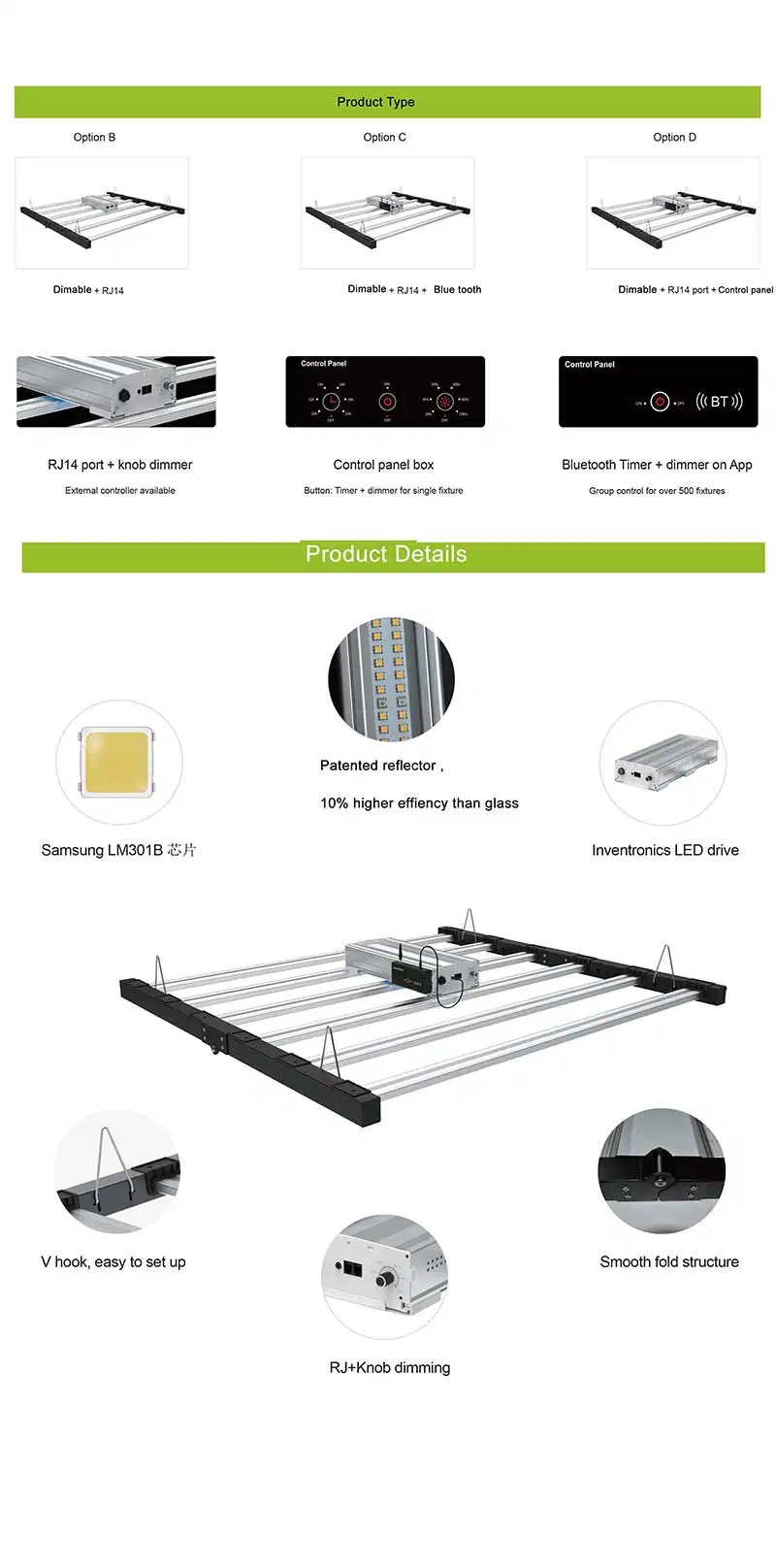 110V/277V 120 Degree 5000K Slim Design and 180 Degree Foldable Dimmable LED Grow Lights 600W