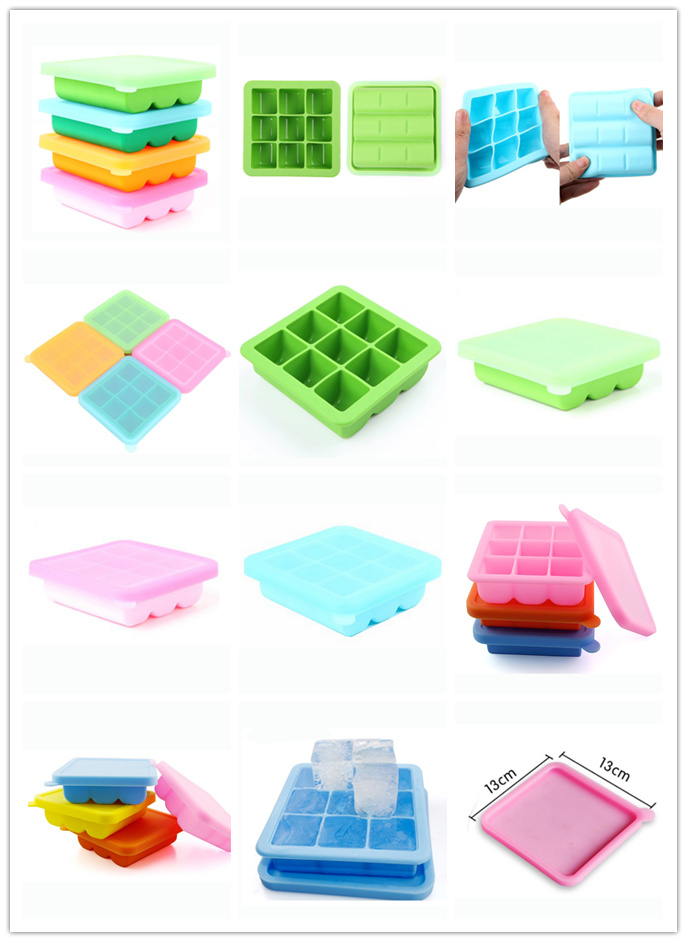 9 Cavities Silicone Ice Cube Tray, Ice Mold with Lid