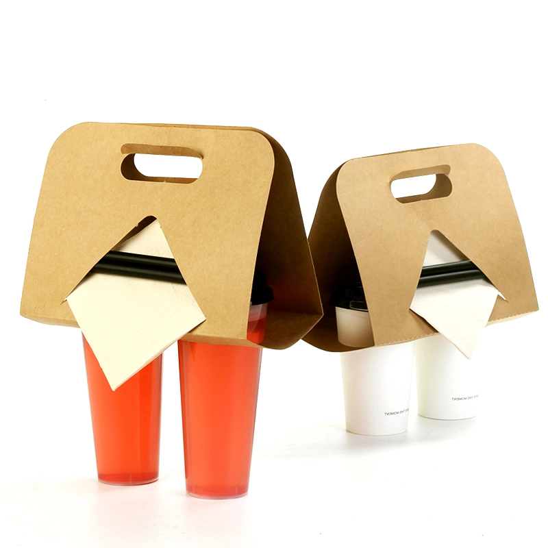 Takeout Hot Drinks Packaging Tray Multifunction Kraft Paper Cup Holder