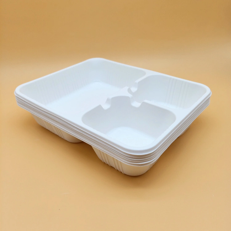 3 Grid Tray Corn Starch Material Lunch Tray Food Tray Rectangular Shape