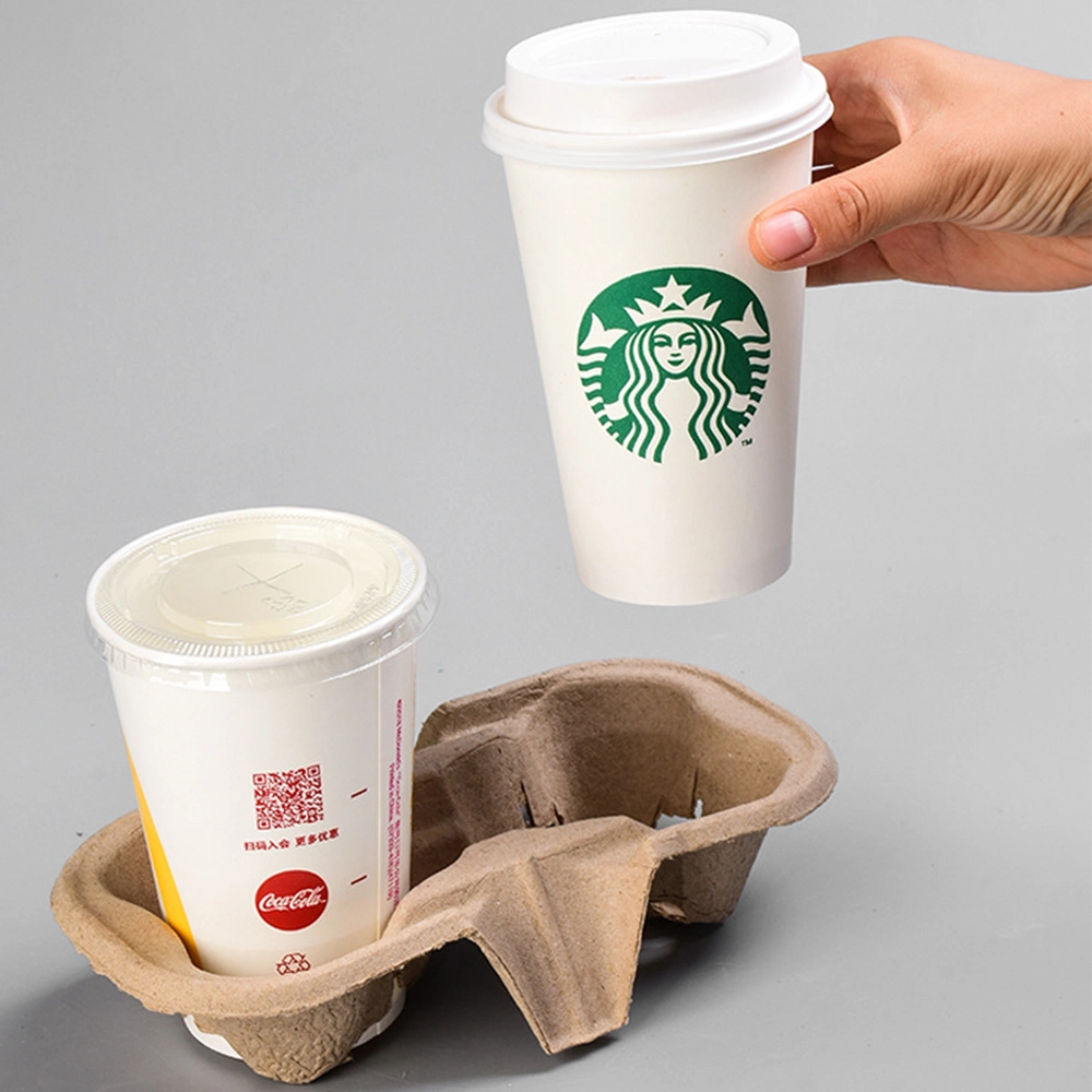 Two Cups of Coffee Pulp Tray Takeaway Beverage Cup Holder