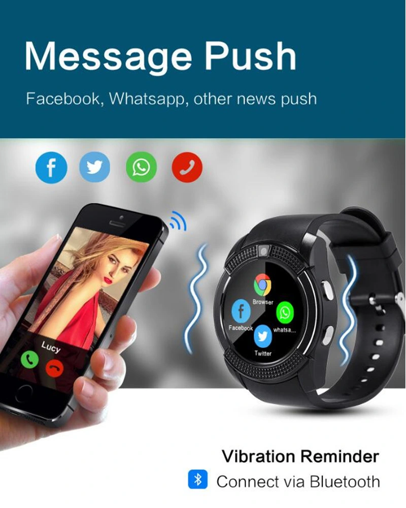 Smart Fitness Watch V8 Smart Watch with Camera SIM Card Slot Waterproof Smart Watch for Men