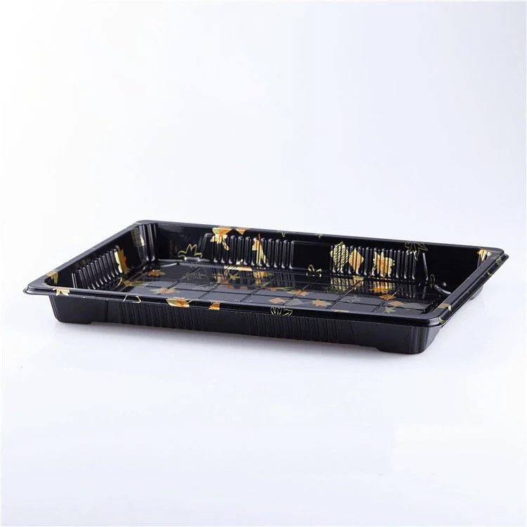 Customize Retangle-Shaped Beautiful Plastic Sushi Tray With Lid