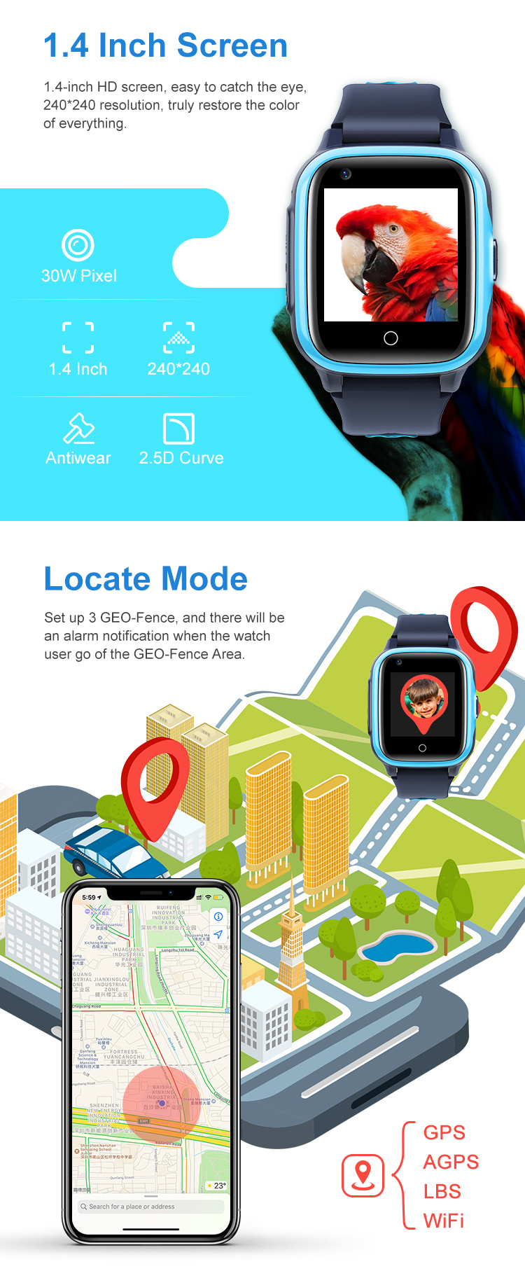 Wonlex 4G WiFi GPS Tracker Kids Smart Watch Sos Call Smart Watch for Children