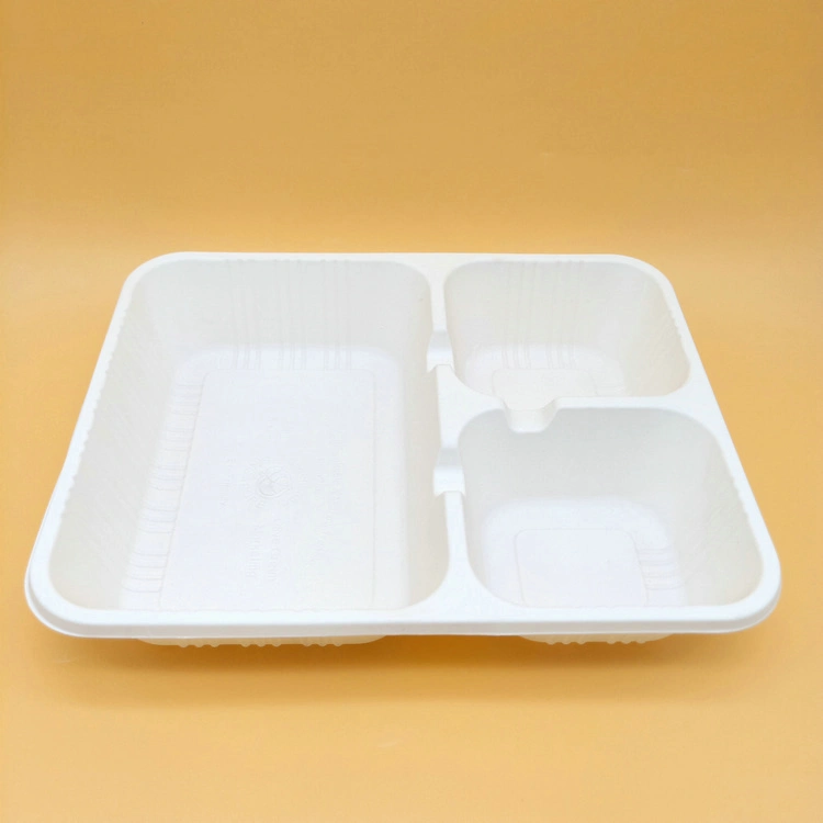 3 Grid Tray Corn Starch Material Lunch Tray Food Tray Rectangular Shape