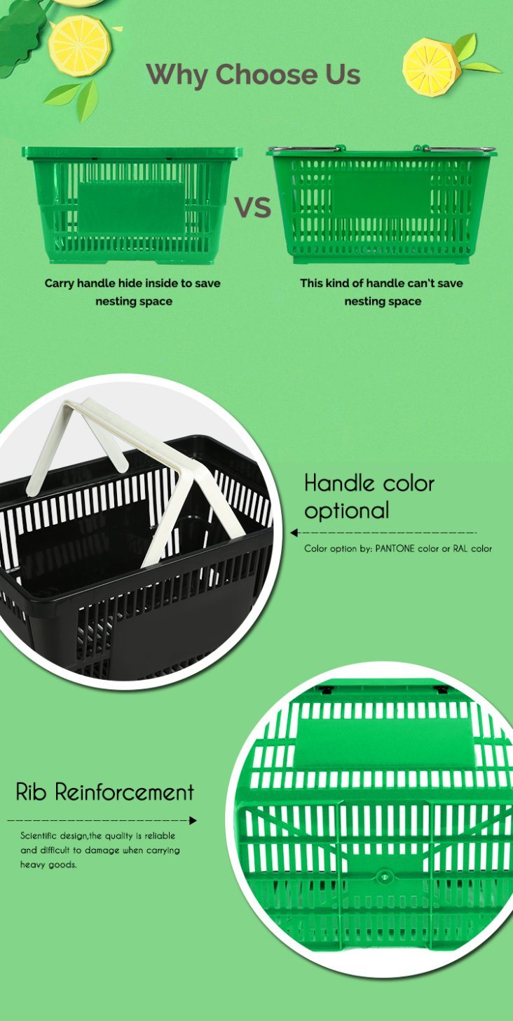 Plastic Shopping Basket with Metal Handle and Tray