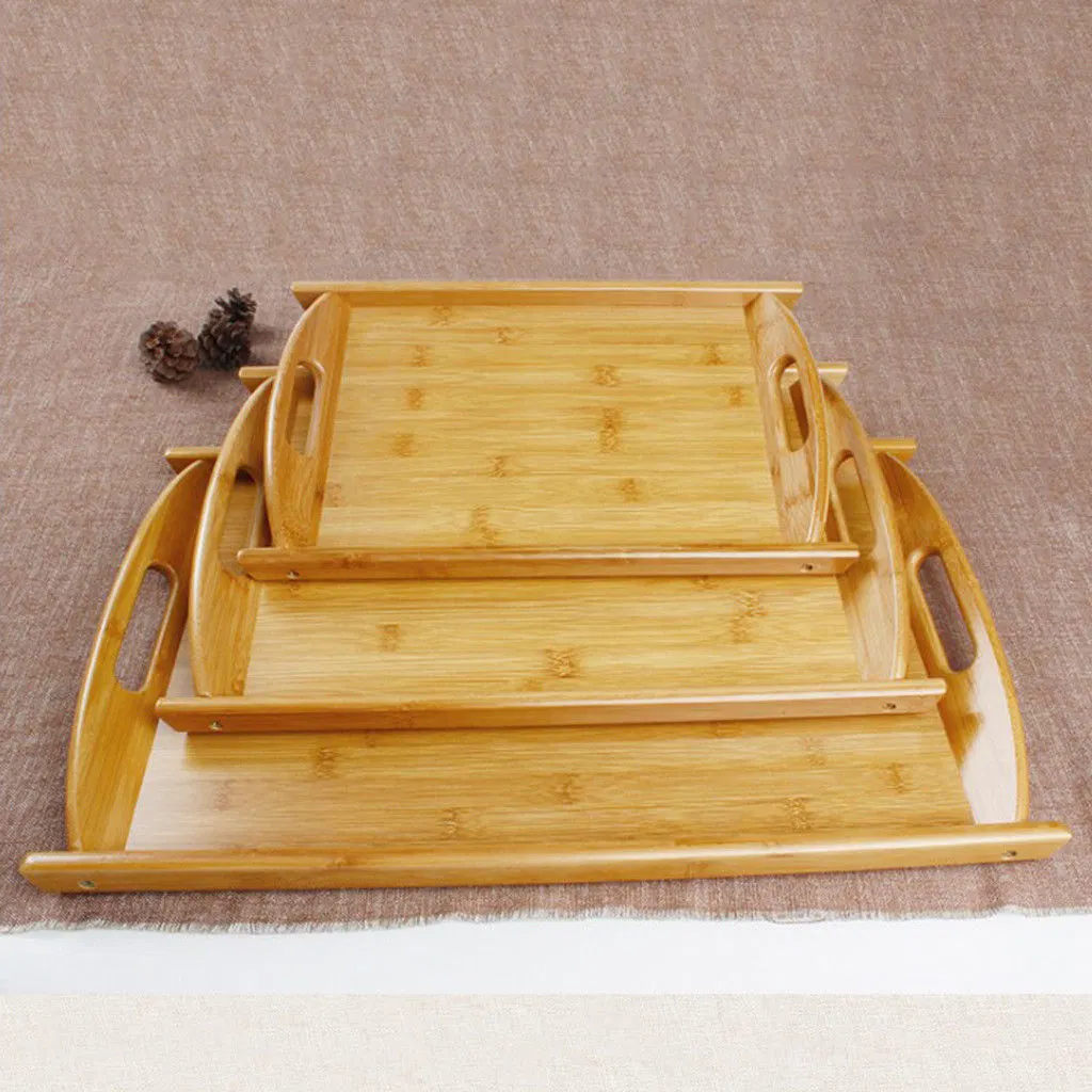 Bamboo Flat Tea Tray Coffee Food Drink Serving Table Platter Tray with Handlebt-2003