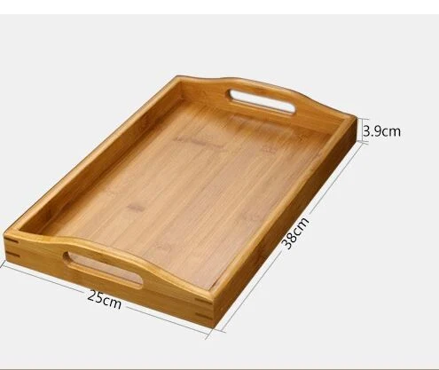 Wooden Tray with Handles Tea Plate Rectangle Bamboo Food Tray