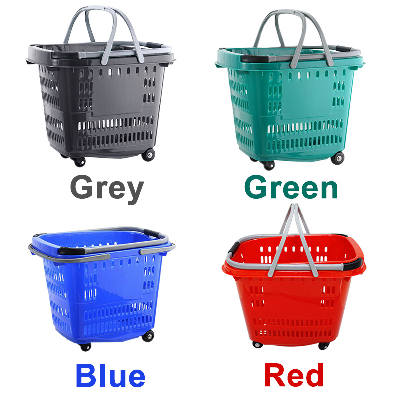 New PP Materials Plastic Shopping Basket with Handles with Wheels