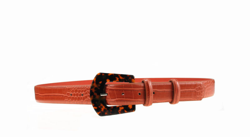 Plastic Buckle Crocodile PU Belt with Feather Edge