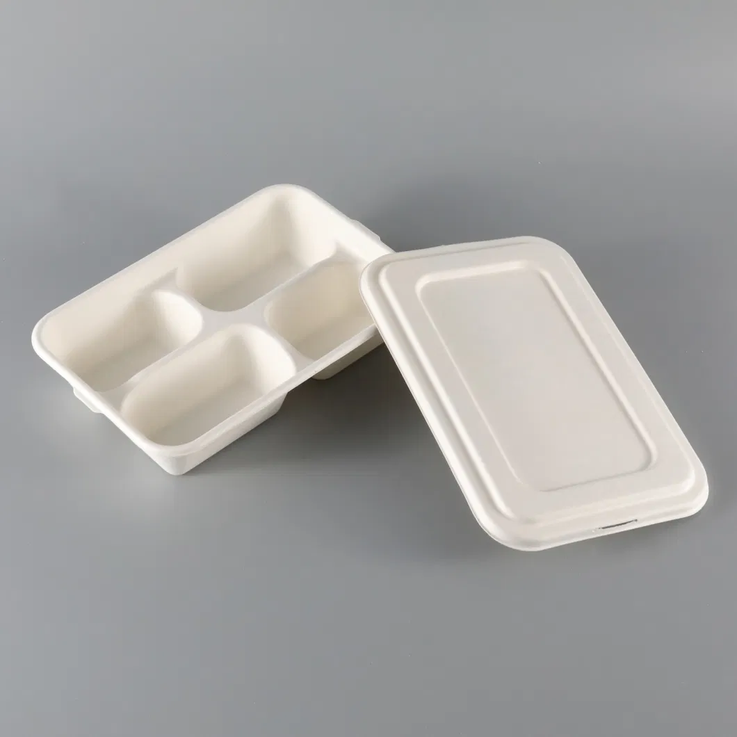 Disposable Biodegradable Food 4 Compartments Paper Trays and Lids Paper Tray Food Container