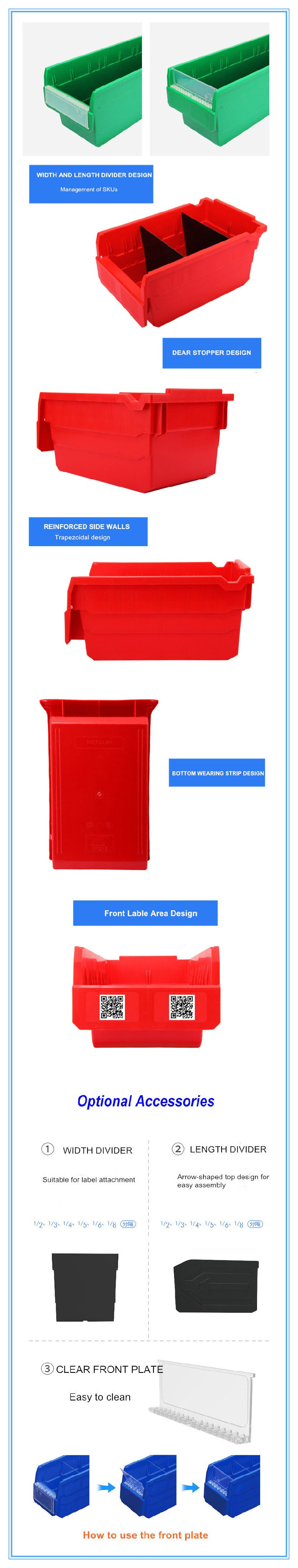 Industrial Warehouse Plastic Storage Spare Parts Bins for Tool Parts