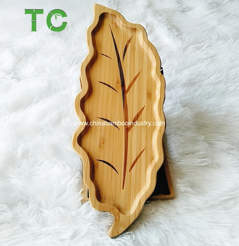 Natural Leaf Shaped Bamboo Serving Platters Tray