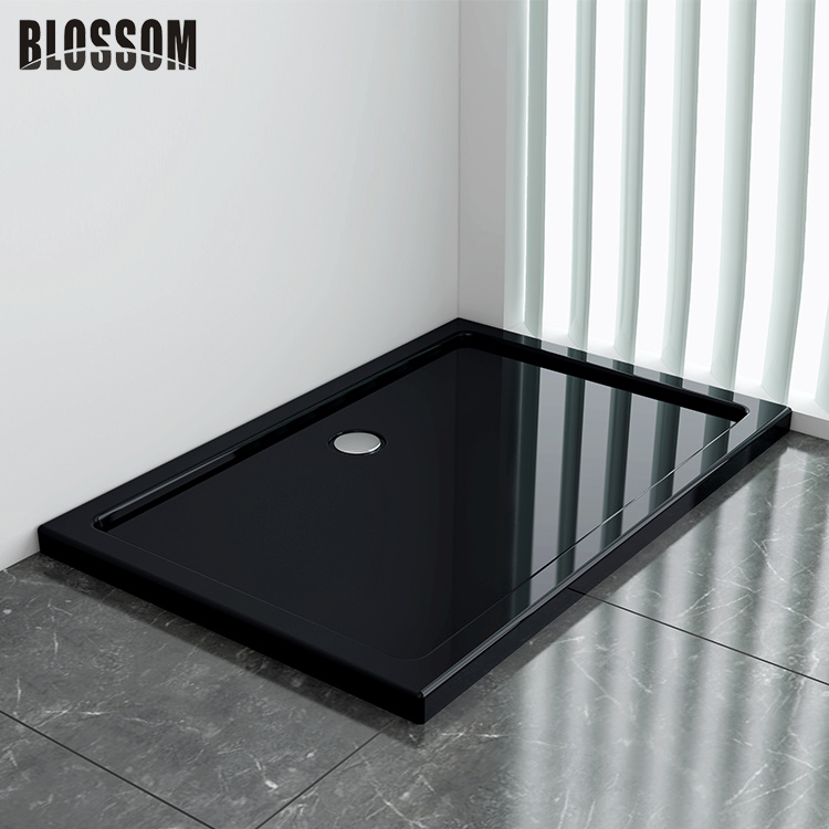 Rectangular Acrylic Black Slim Flat Bath Shower Base Tray