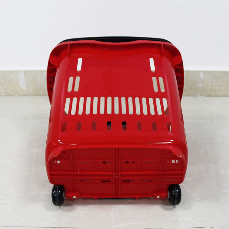 Supermarket Plastic Rolling Shopping Hand Basket with Handles with 2 Wheels