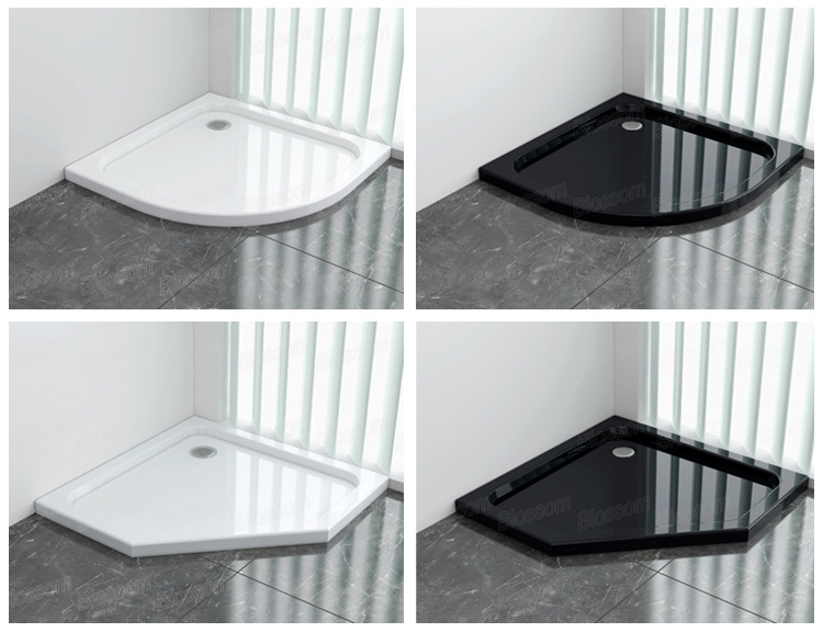 Rectangular Acrylic Black Slim Flat Bath Shower Base Tray